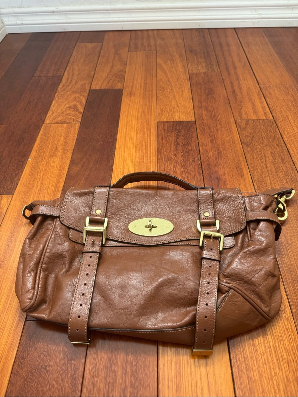 Mulberry Alexa Small Brown Leather Crossbody with Gold Hardware